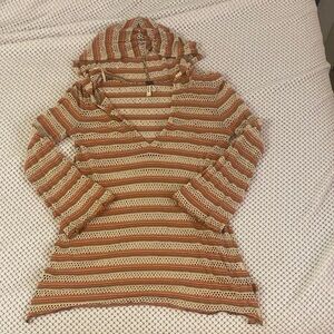 We The Free Red and Cream Striped V-Neck Sweater